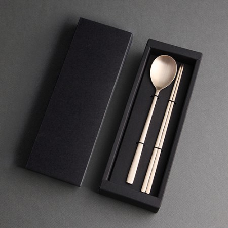 우드 브라운 휴대용 스테인리스 수저 세트