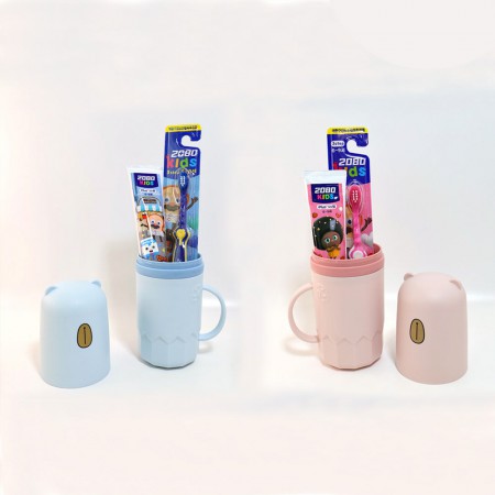 화이트 휴대용 항균 캡형 여행용 치약칫솔세트