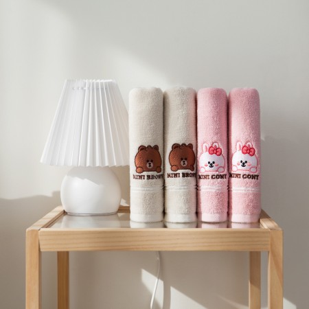 라인프렌즈 브라운 캐릭터 프리미엄 화이트 면 수건