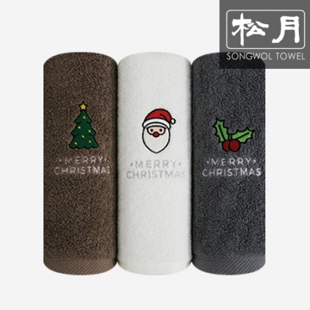송월 크리스마스 에디션 산타리 면100% 자수 선물세트