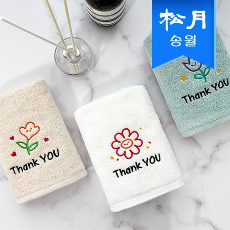 땡큐 플라워 130g 프리미엄 코튼 자수 30수 수건