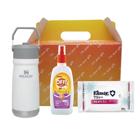 가족안심 3종세트 스탠리 텀블러 플립보틀650ml+한국존슨 모기기피제+크리넥스 안심물티슈 판촉물 제작