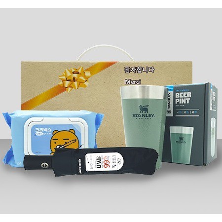 안심생활건강세트 31호 스탠리 텀블러 파인트컵+3단UV컬러암막완자우산+수앤수물티슈 판촉물 제작