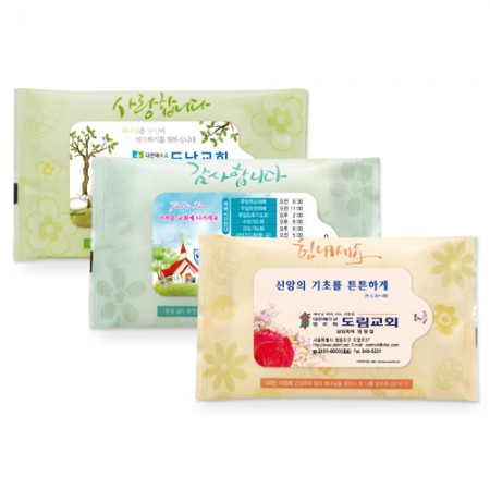 클린퓨어 소프트터치 홍보용 물티슈 제작