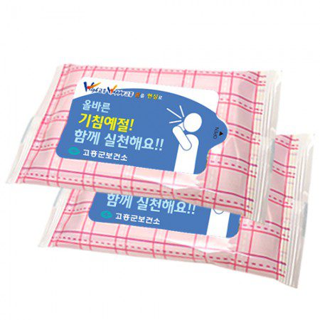 체크핑크 물티슈 15매 홍보물품 제작 체크핑크 물티슈 15매 홍보물품 제작